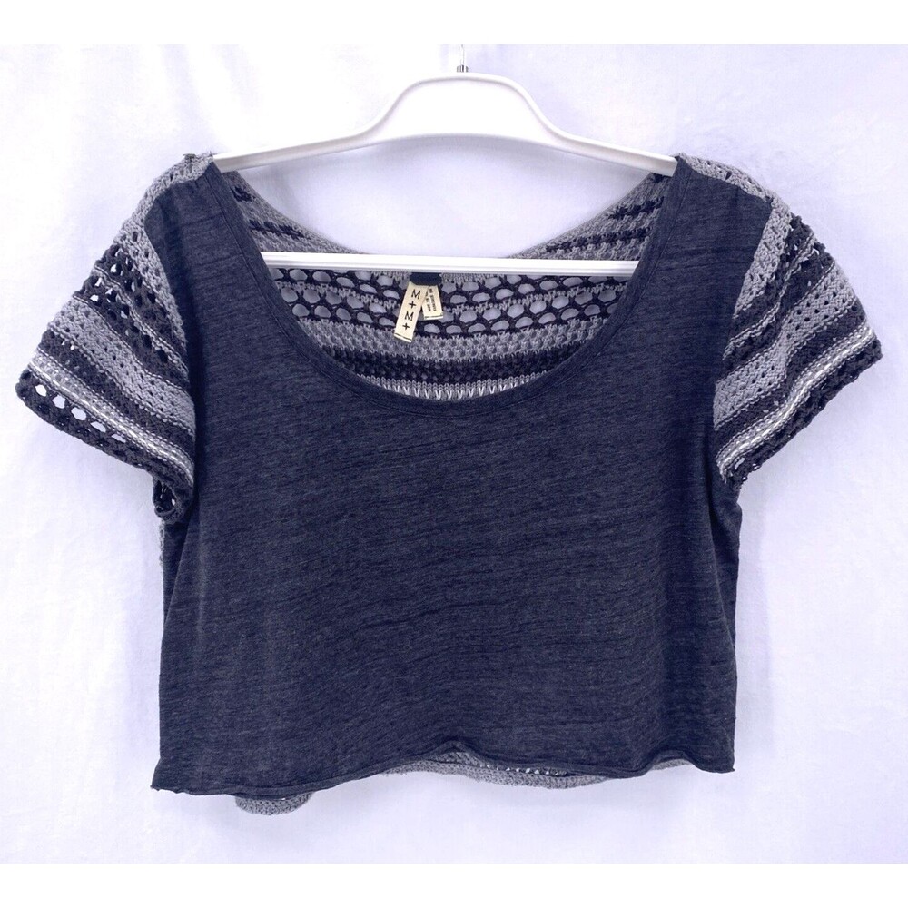 Babydoll Crochet Top We the Free People M Gray Cropped Boxy Beachy